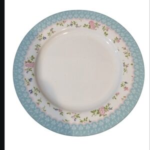 Cottagecore Floral Dinner Plate with Blue Border